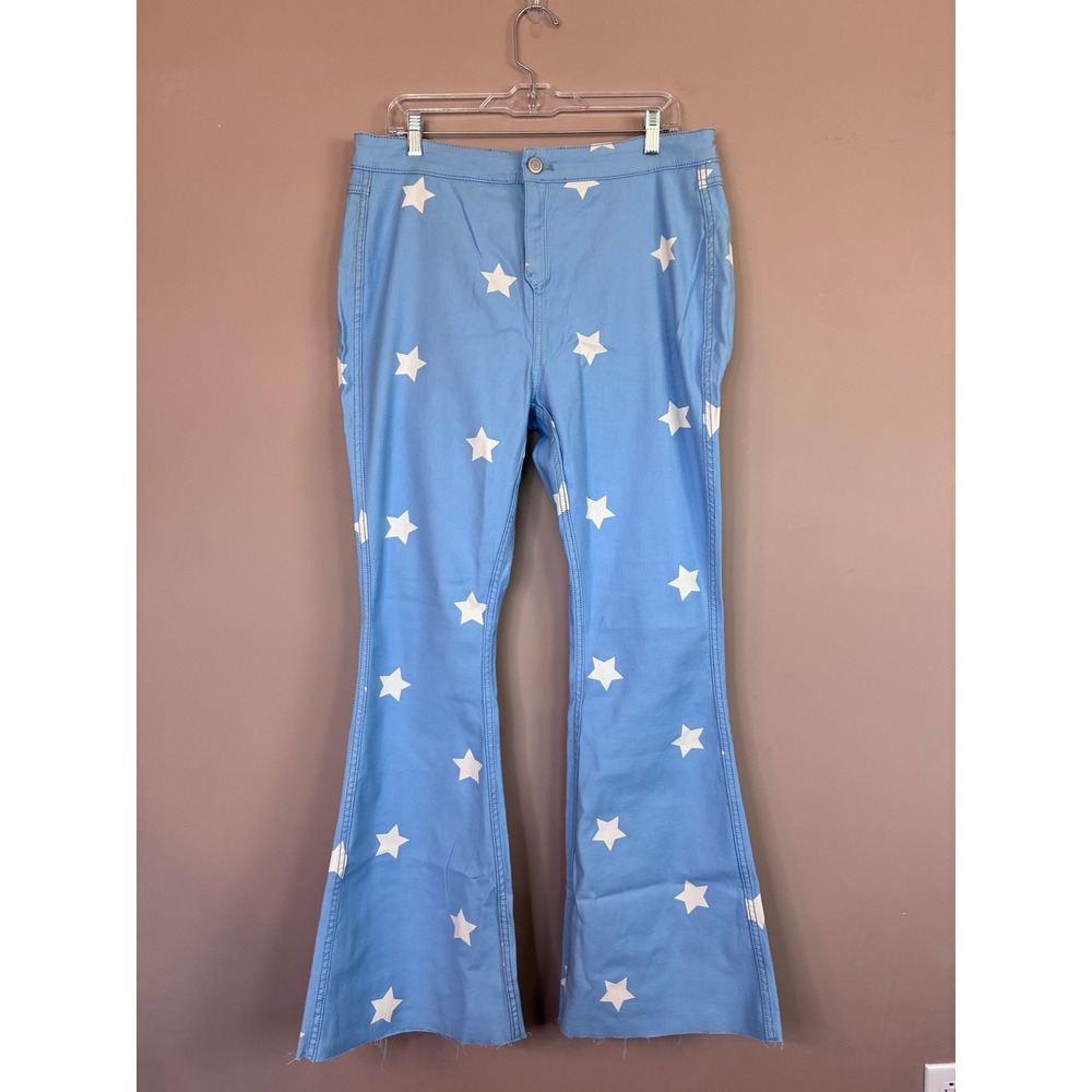 Rock & Roll Denim Reversible Star Print Flare Jeans Blue White 34x32 NWT‎